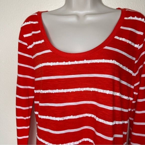 NWT Old Navy Long Sleeve Sparkle Red Stripe Scoop Neck Sequin T Shirt Women Med - Picture 4 of 13
